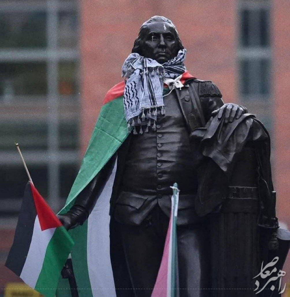 پرچم فلسطین بر گردن اولین رئیس جمهور آمریکا! + عکس