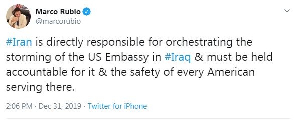 اتهام زنی سناتور آمریکا به ایران در خصوص حمله به سفارت آمریکا در عراق