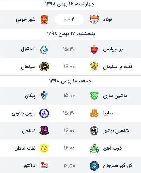 برنامه هفته نوزدهم لیگ برتر فوتبال ایران