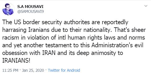 واکنش ایران به رفتار زشت مرزبانان آمریکا با ایرانی تبار‌ها