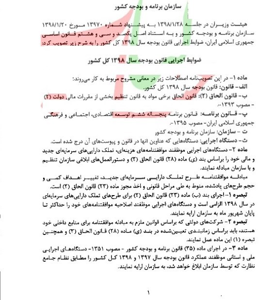 ضوابط اجرایی بودجه ۹۸ ابلاغ شد + سند
