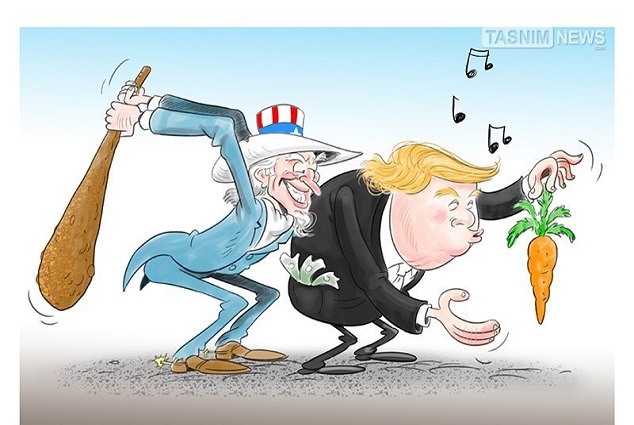 کاریکاتور/ سیاست آمریکا سیاست چماق و هویج است / دولت ترامپ صادق نیست