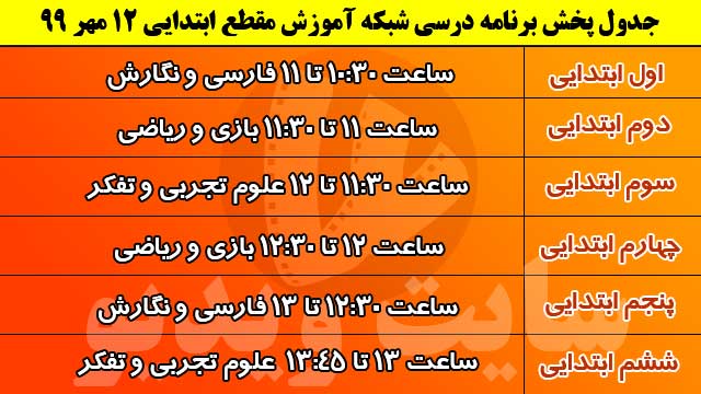 جدول پخش مدرسه تلویزیونی ایران 12 مهر 99/ فهرست برنامه های شبکه آموزش و چهار