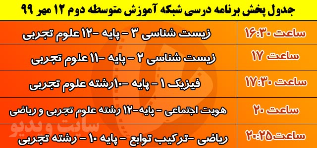 جدول پخش مدرسه تلویزیونی ایران 13 مهر 99/ فهرست برنامه های شبکه آموزش و چهار