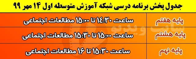 جدول پخش مدرسه تلویزیونی ایران 14 مهر 99/ فهرست برنامه های شبکه آموزش و چهار
