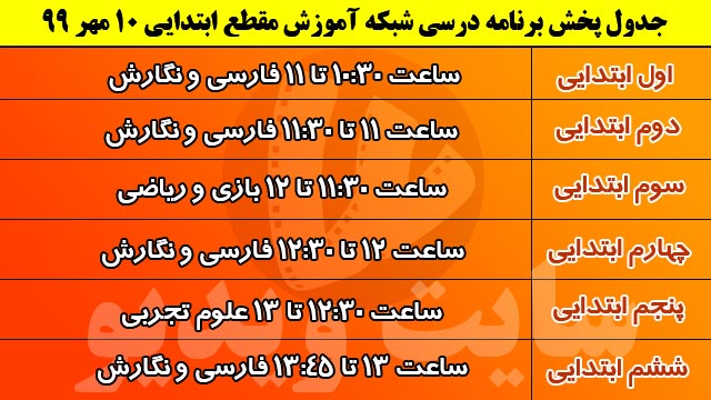 جدول پخش مدرسه تلویزیونی ایران 10 مهر 99/ فهرست برنامه های شبکه آموزش و چهار