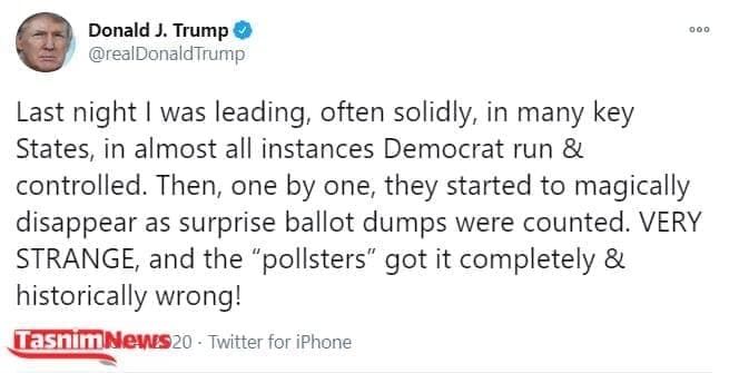 توئیت جدید ترامپ در واکنش به برگشت نتایج انتخابات