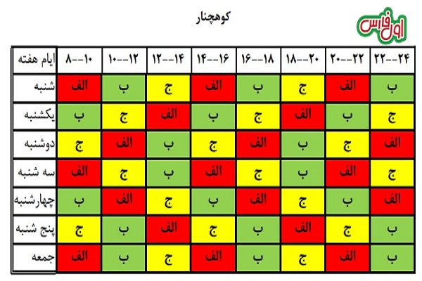 جدول قطعی برق شیراز