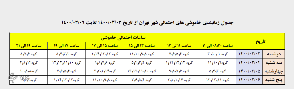 زمان قطع برق مناطق مختلف تهران در چهارم خرداد+ جدول