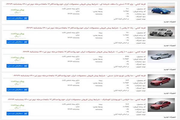   خودرو های پیش فروش ایران خودرو تیر 1400