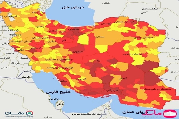جدیدترین رنگ‌بندی کرونایی شهر‌های ایران امروز ۲۶ تیر+ نقشه
