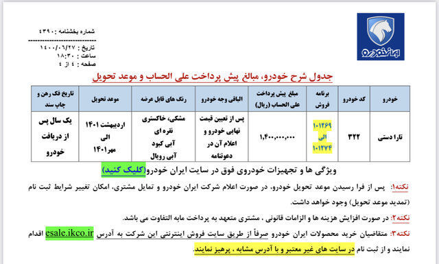 ثبت نام پیش‌فروش ایران خودرو تارا امروز ۲۸ شهریور ۱۴۰۰+ لینک ثبت نام تارا و قیمت ایران خودرو