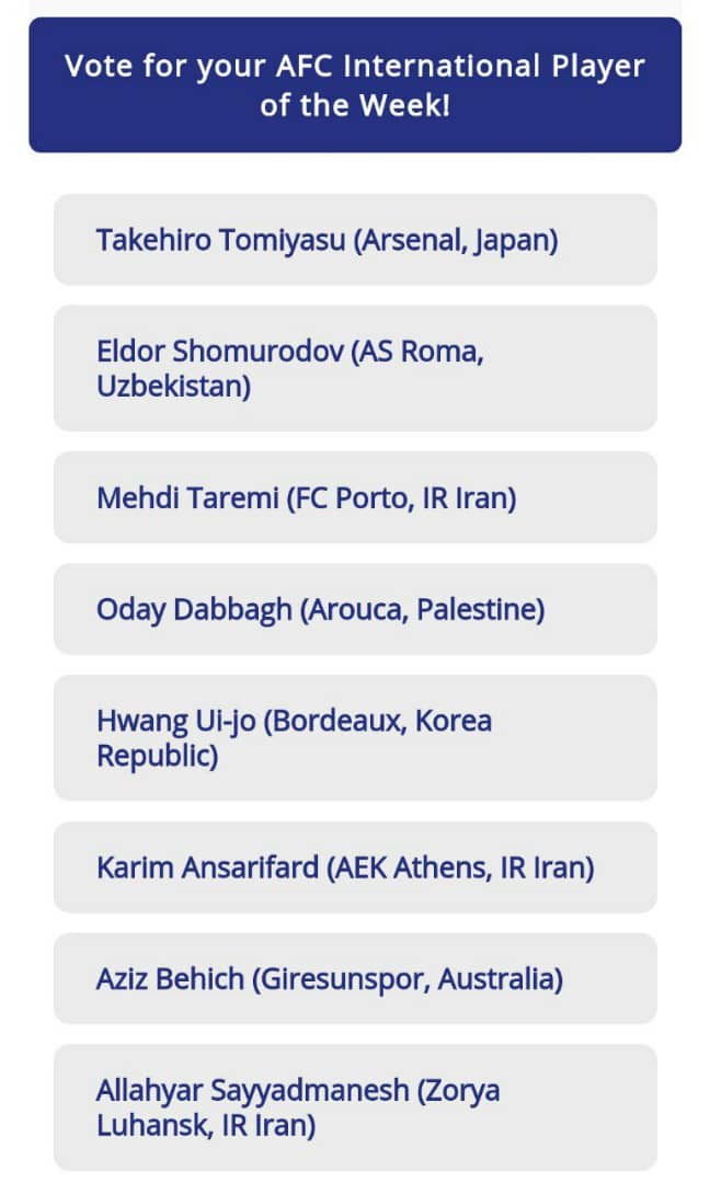 ستاره‌های ایران در صف انتخابات AFC+ جدول