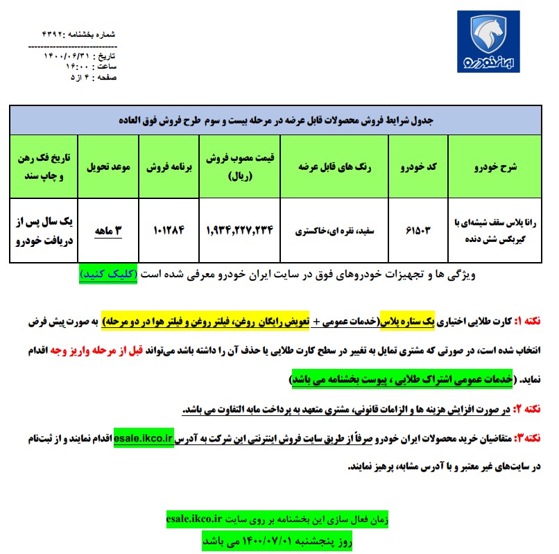اسامی برندگان رانا پلاس ایران خودرو ویژه مهر ۱۴۰۰