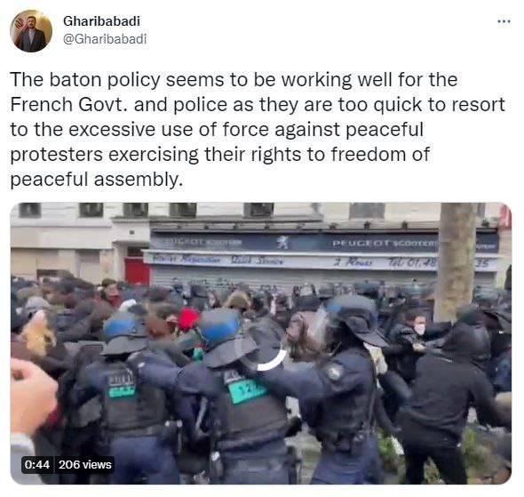 انتقاد از خشونت پلیس در برخورد با اعتراضات مسالمت‌آمیز فرانسوی‌ها