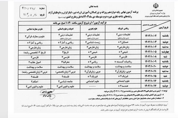 برگزاری امتحانات نهایی دانش آموزان از فردا و بصورت حضوری