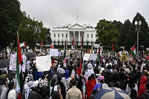 تظاهرات مردم آمریکا مقابل کاخ سفید برای توقف جنگ در رفح