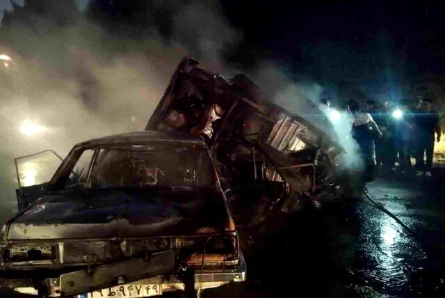 ۸ کشته و مصدوم در تصادف منجر به آتش سوزی پیکان‌ها در جاده دهدشت به چرام