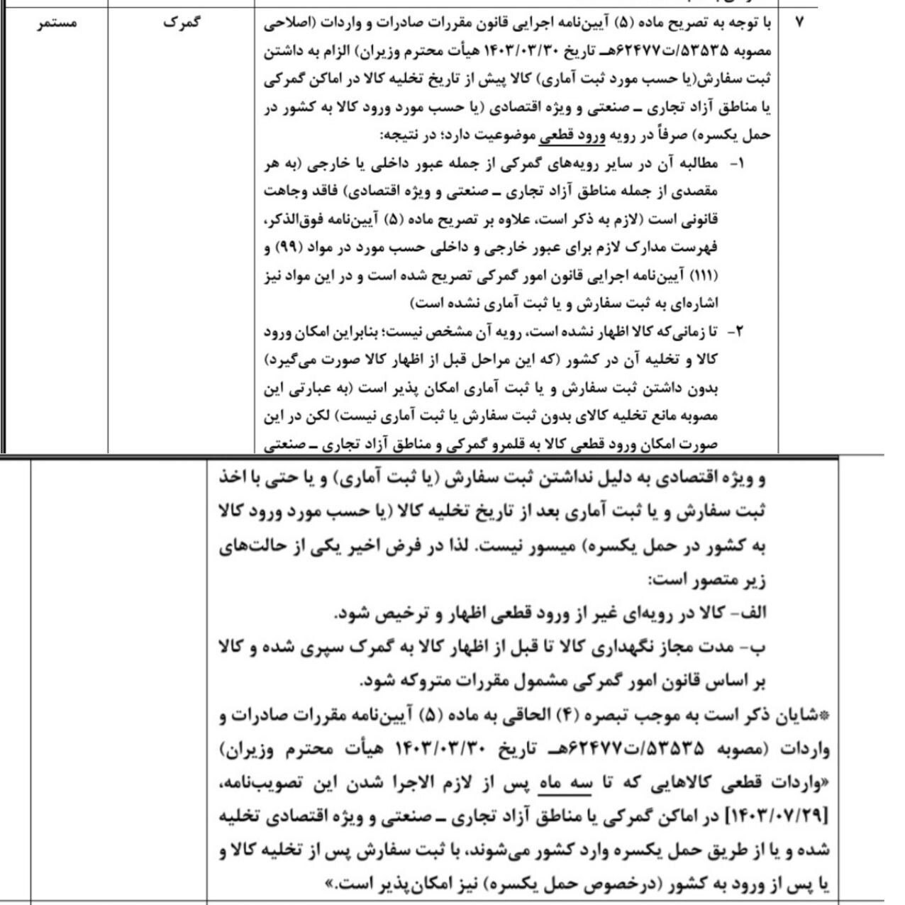 عدم نیاز به ثبت سفارش کالا برای ترانزیت داخلی