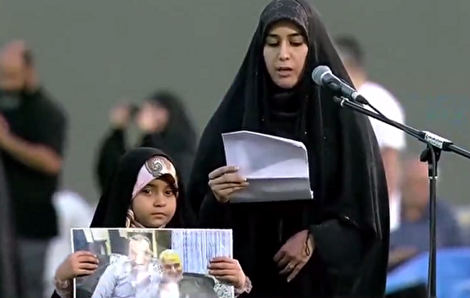 فیلم | قرائت عهدنامه مدافعان حریم خانواده توسط دختر شهید مقاومت سید رضی موسوی