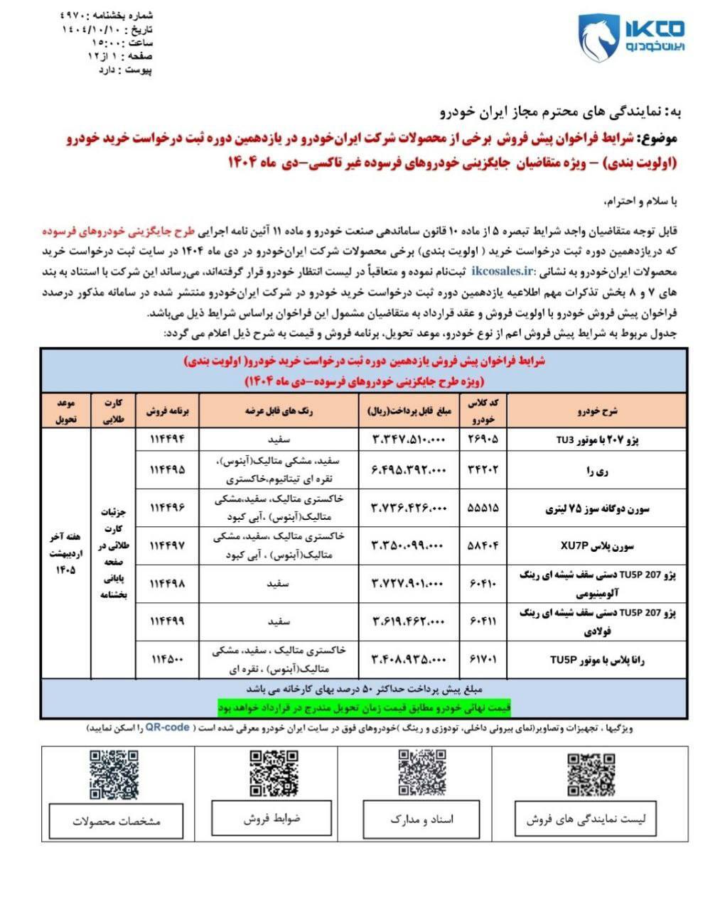 شرایط واریز وجه پیش‌فروش محصولات ایران‌خودرو دی ۱۴۰۴