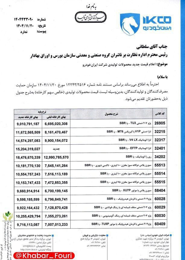 نگاهی به قیمت جدید ایران خودرو/ چه محصولاتی گران‌تر شدند؟