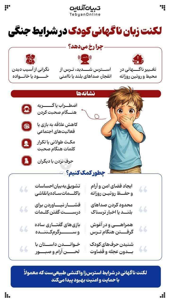 اینفوگرافیک/ لکنت زبان ناگهانی کودک در شرایط جنگی