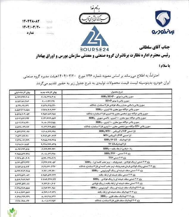 افزایش قیمت خودروهای ایران‌خودرو + جدول قیمت
