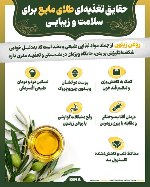 اینفوگرافیک/ دانستی های تغذیه‌ای طلای مایع برای سلامت و زیبایی