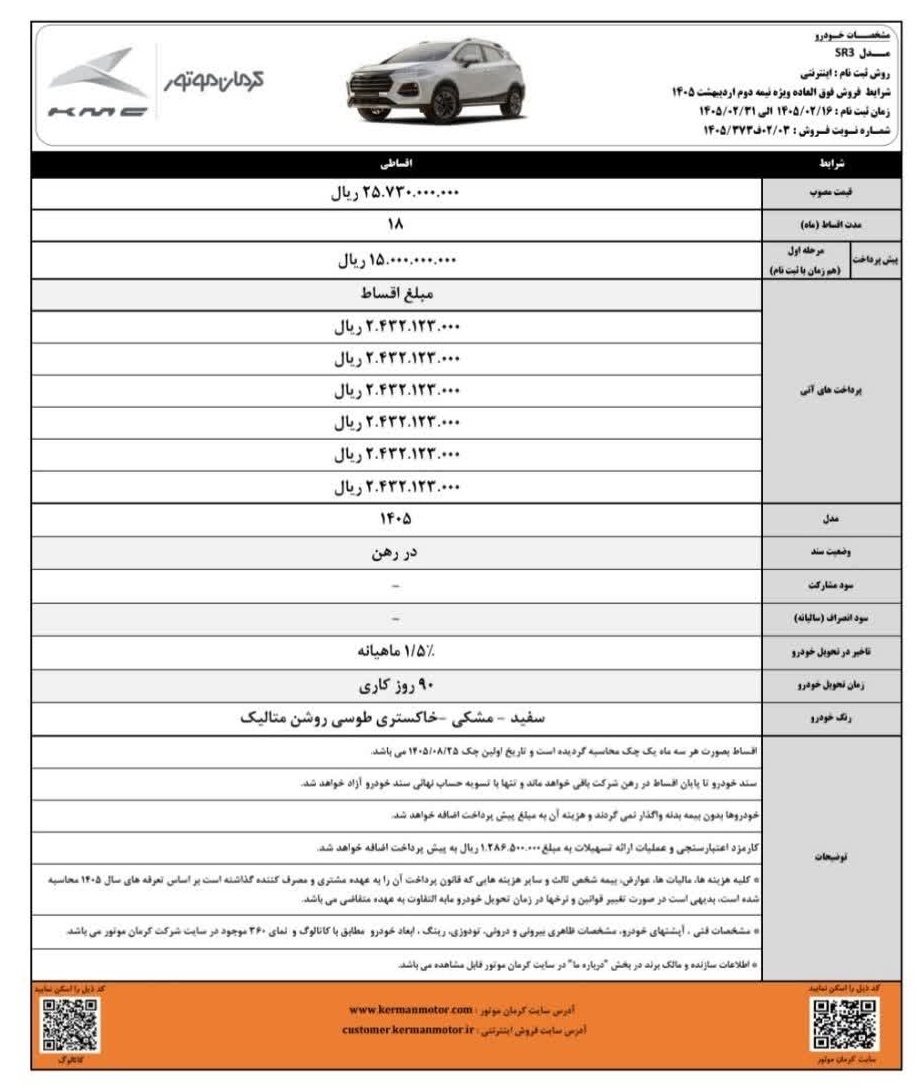 بخشنامه جدید شرایط فروش محصولات کرمان موتور اردیبهشت ۱۴۰۵ بخشنامه جدید شرایط فروش محصولات کرمان موتور اردیبهشت ۱۴۰۵