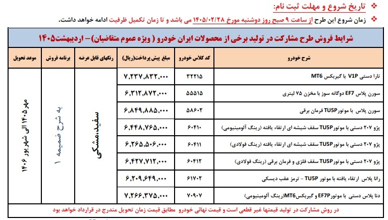 شرایط پیش فروش محصولات ایران خودرو طرح عادی اردیبهشت ماه ۱۴۰۵ + بخشنامه 