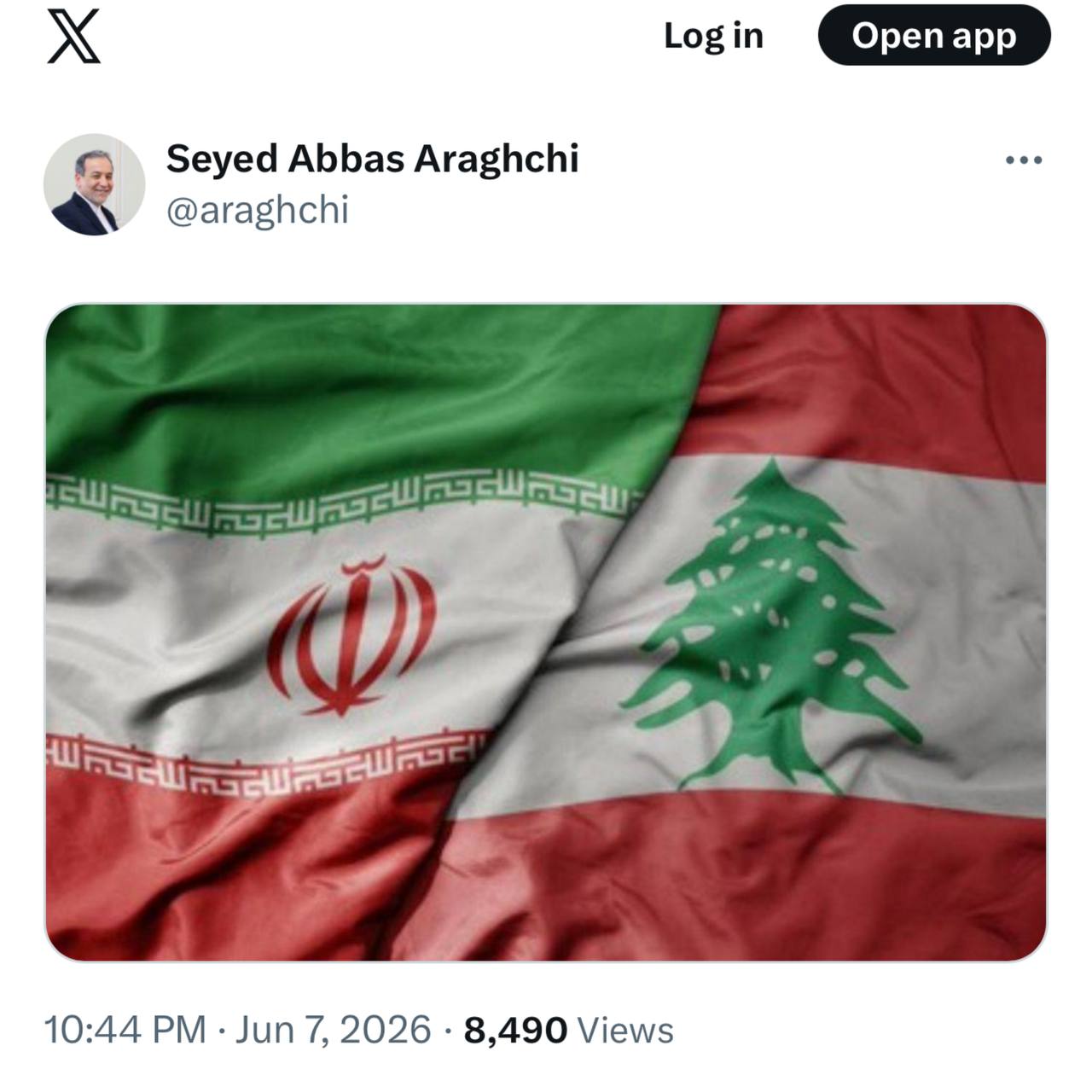 توئیت جدید عراقچی با تصویر پرچمهای ایران و لبنان + عکس توئیت جدید عراقچی با تصویر پرچمهای ایران و لبنان + عکس